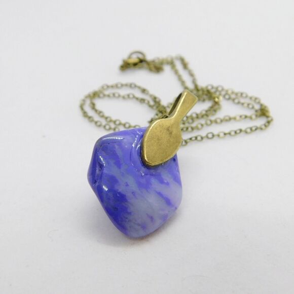 Purple Blue Polished Stone Pendant Necklace on 22 inch Antique Bronze Chain - Picture 9 of 10